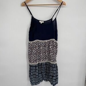 Umgee Mini Dress Womens Small Mixed Floral Geometric Tiered Blue Coastal Western